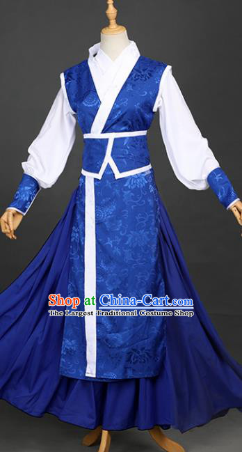 Chinese Ancient Drama Cosplay Young Knight Royalblue Clothing Traditional Hanfu Swordsman Costume for Men