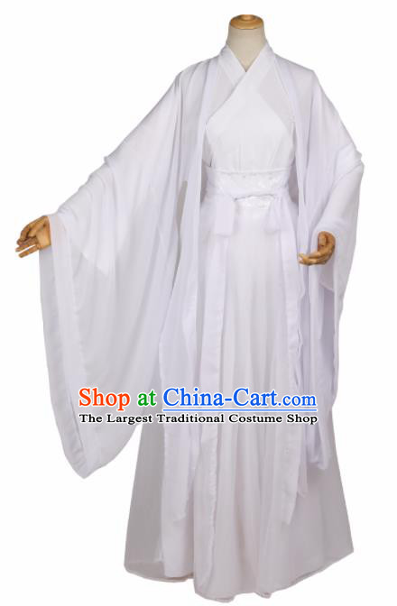 Chinese Ancient Drama Cosplay Young Knight White Clothing Traditional Hanfu Swordsman Costume for Men