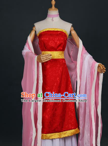 Chinese Ancient Cosplay Game Fairy Knight Red Dress Traditional Hanfu Princess Swordsman Costume for Women