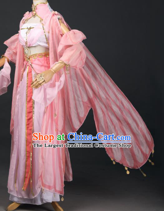 Chinese Ancient Cosplay Game Fairy Princess Pink Dress Traditional Hanfu Swordsman Costume for Women