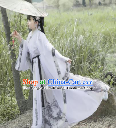 Chinese Ancient Cosplay Game Fairy Swordsman White Dress Traditional Hanfu Imperial Consort Costume for Women