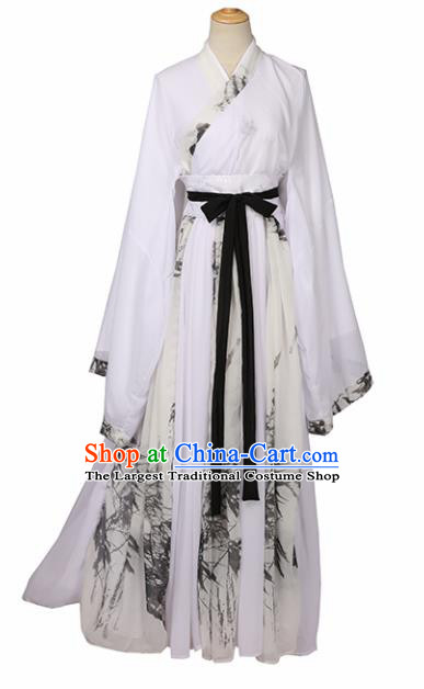 Chinese Ancient Cosplay Game Fairy Swordsman White Dress Traditional Hanfu Imperial Consort Costume for Women