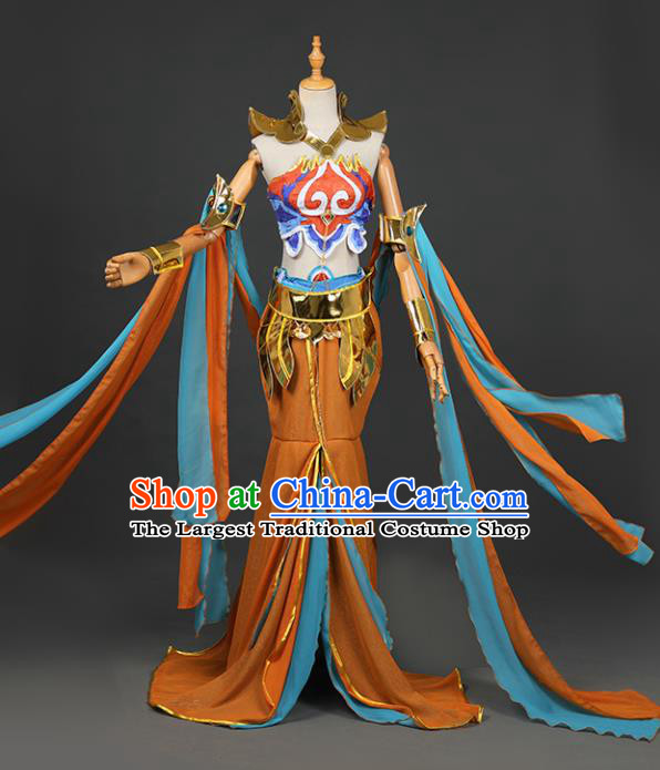 Chinese Ancient Cosplay Fairy Swordsman Orange Dress Traditional Hanfu Princess Costume for Women