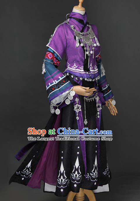Chinese Ancient Cosplay Fairy Swordsman Purple Dress Traditional Hanfu Princess Costume for Women