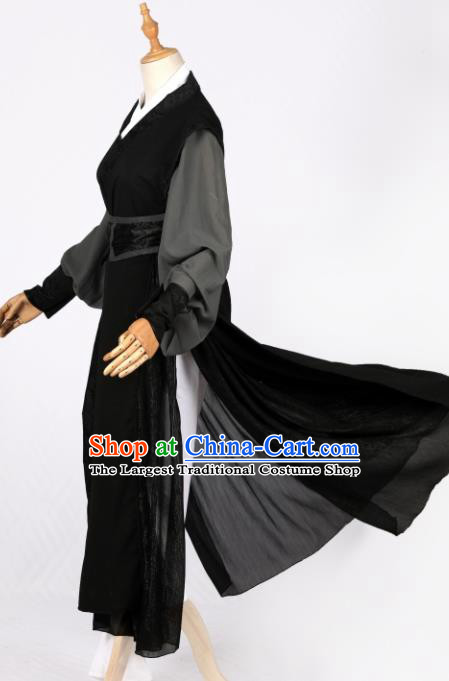 Chinese Ancient Drama Cosplay Young Knight Black Clothing Traditional Hanfu Swordsman Costume for Men