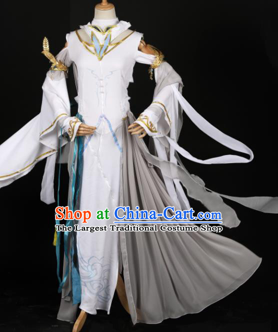 Chinese Ancient Cosplay Fairy Court Lady White Dress Traditional Hanfu Princess Costume for Women