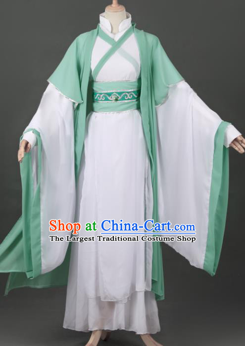 Chinese Ancient Drama Cosplay Young Knight Childe Green Clothing Traditional Hanfu Swordsman Costume for Men