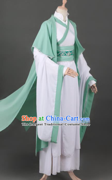 Chinese Ancient Drama Cosplay Young Knight Childe Green Clothing Traditional Hanfu Swordsman Costume for Men