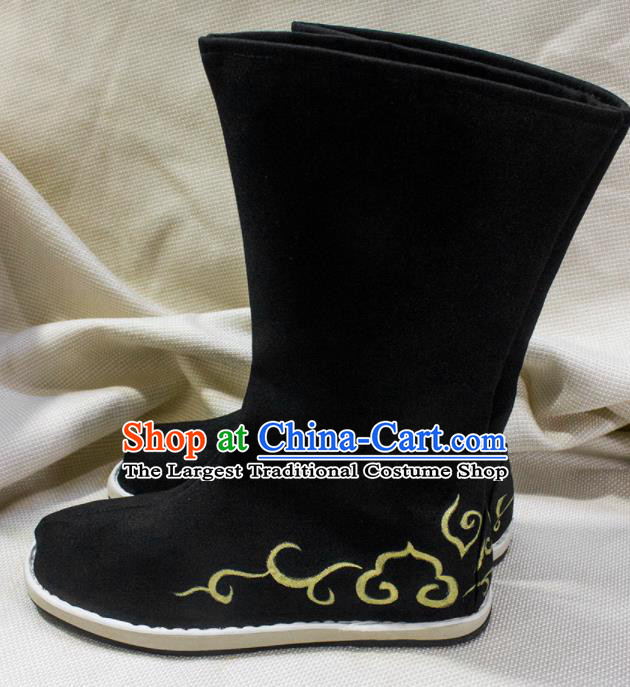 Asian Chinese Ancient Imperial Bodyguard Cloth Shoes Swordsman Black Boots Traditional Hanfu Shoes for Men