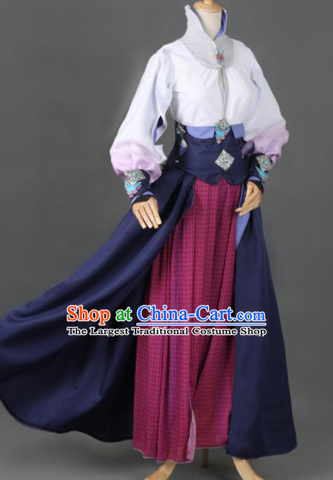 Chinese Ancient Cosplay Court Lady Navy Dress Traditional Hanfu Swordsman Costume for Women