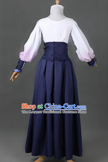 Chinese Ancient Cosplay Court Lady Navy Dress Traditional Hanfu Swordsman Costume for Women