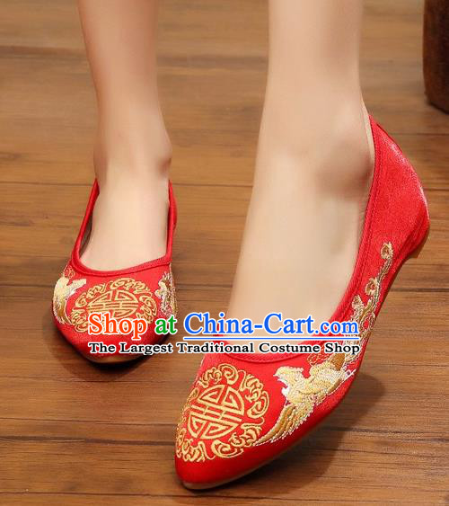 Asian Chinese National Red Cloth Shoes Traditional Wedding Shoes Hanfu Embroidered Shoes for Women