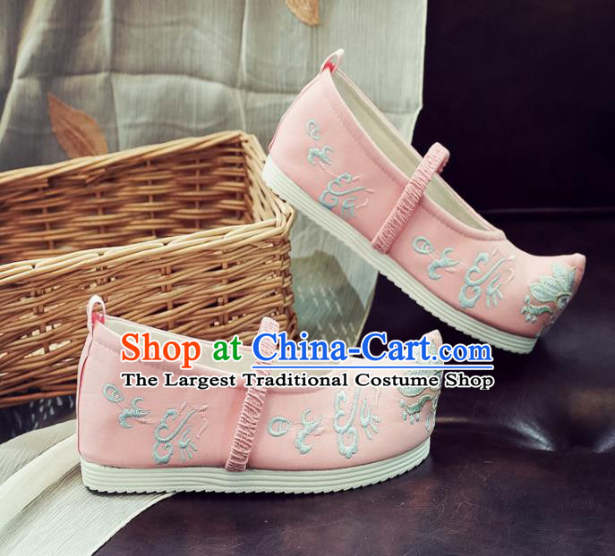 Asian Chinese Traditional Princess Hanfu Shoes National Pink Cloth Shoes Embroidered Shoes for Kids