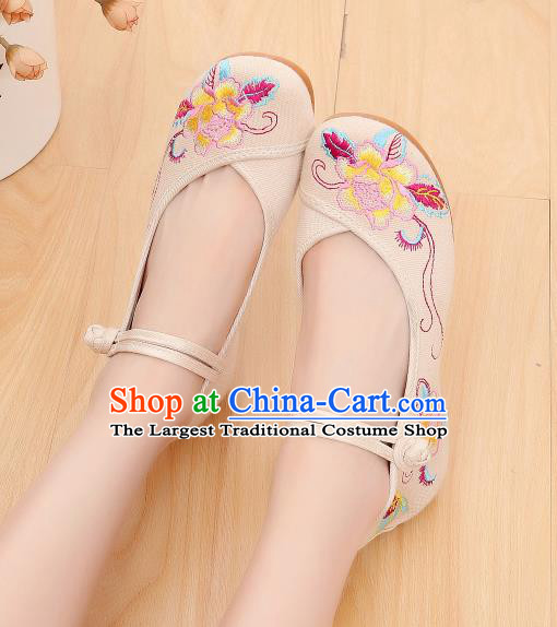 Asian Chinese Traditional Beige Embroidered Shoes Hanfu Shoes National Cloth Shoes for Women