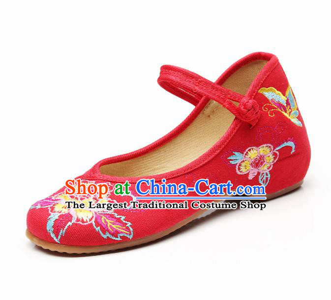 Asian Chinese Traditional Red Embroidered Shoes Hanfu Shoes National Cloth Shoes for Women