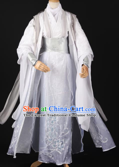 Chinese Ancient Drama Cosplay Royal Prince Knight White Clothing Traditional Hanfu Swordsman Costume for Men