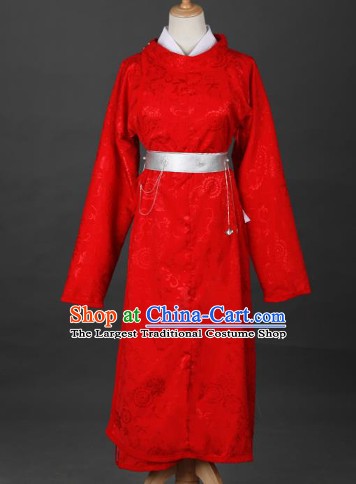 Chinese Ancient Drama Cosplay Imperial Bodyguard Red Clothing Traditional Hanfu Swordsman Costume for Men