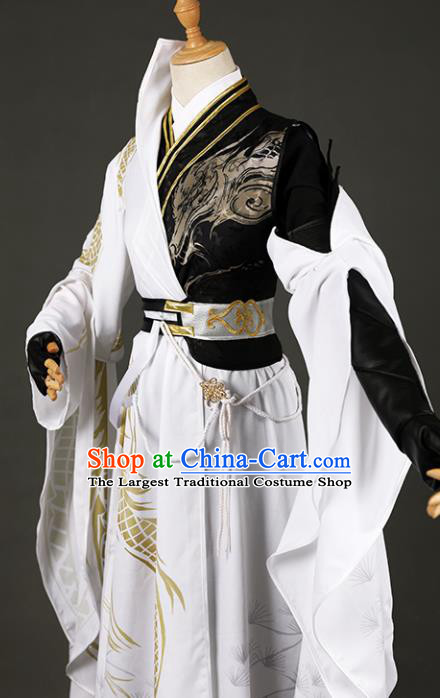 Chinese Ancient Drama Cosplay Prince White Clothing Traditional Hanfu Swordsman Costume for Men