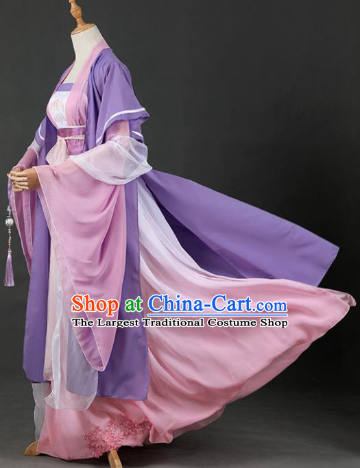 Chinese Ancient Cosplay Court Princess Purple Dress Traditional Hanfu Swordsman Costume for Women