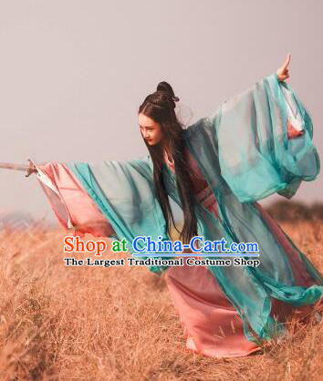 Chinese Traditional Jin Dynasty Female Swordsman Replica Costumes Ancient Drama Wu Xia Heroine Hanfu Dress for Women