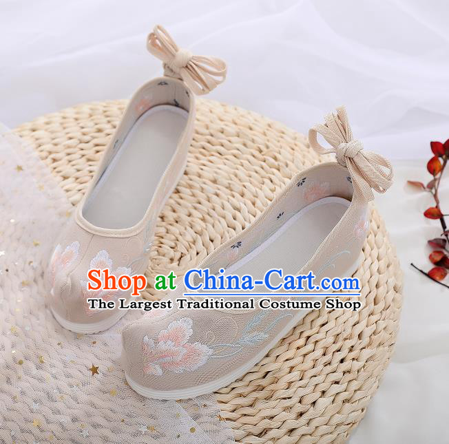 Asian Chinese Traditional Embroidered Shoes Hanfu Shoes National Khaki Cloth Shoes for Women
