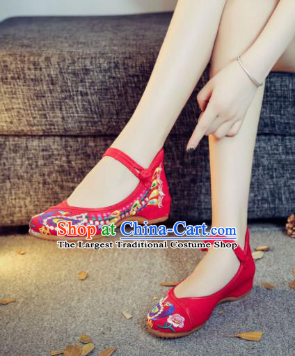 Asian Chinese Traditional Dance Embroidered Peacock Red Shoes Hanfu Wedding Shoes National Cloth Shoes for Women