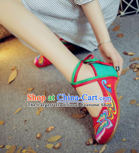 Asian Chinese Traditional Dance Embroidered Butterfly Red Shoes Hanfu Wedding Shoes National Cloth Shoes for Women