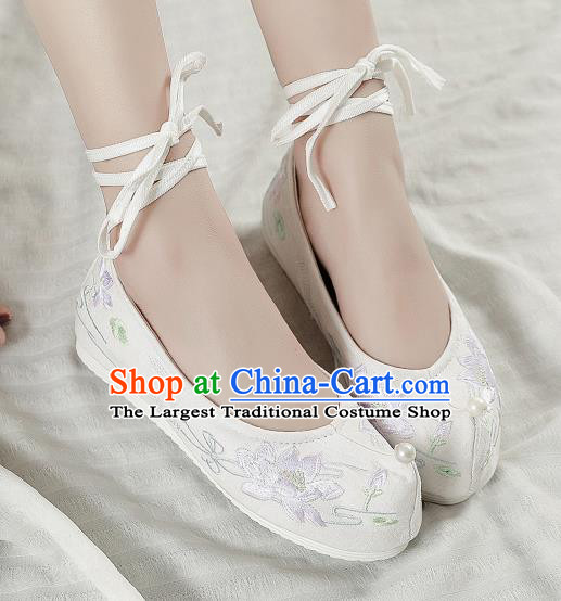 Asian Chinese Classical Dance Embroidered Shoes Traditional Hanfu Melaleuca End Shoes National Cloth Shoes for Women