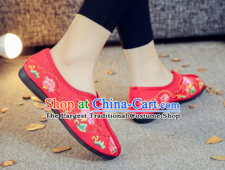 Asian Chinese Traditional Embroidered Peony Red Shoes Hanfu Wedding Shoes National Cloth Shoes for Women