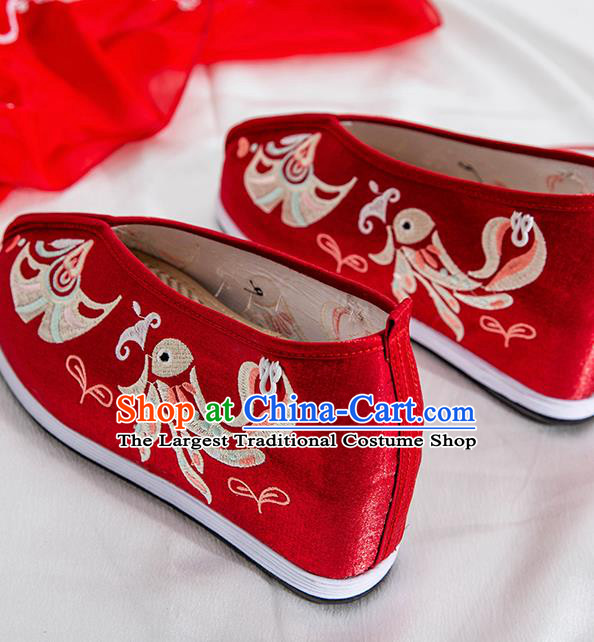 Asian Chinese Traditional Red Embroidered Shoes Ancient Princess Shoes Hanfu Shoes for Women