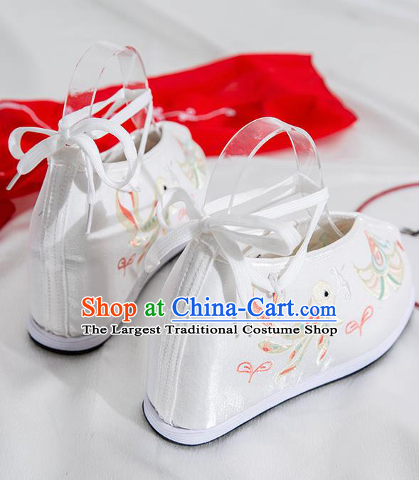 Asian Chinese Traditional White Embroidered Shoes Ancient Princess Shoes Hanfu Shoes for Women