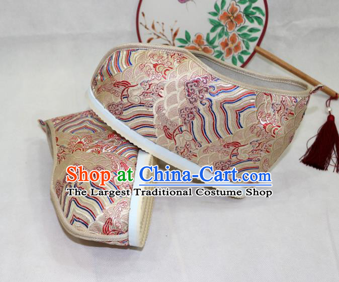 Asian Chinese Traditional Golden Blood Stained Shoes Ancient Princess Wedding Shoes Hanfu Shoes for Women