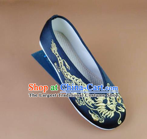 Asian Chinese National Black Shoes Ancient Princess Embroidered Dragon Shoes Traditional Hanfu Shoes for Women