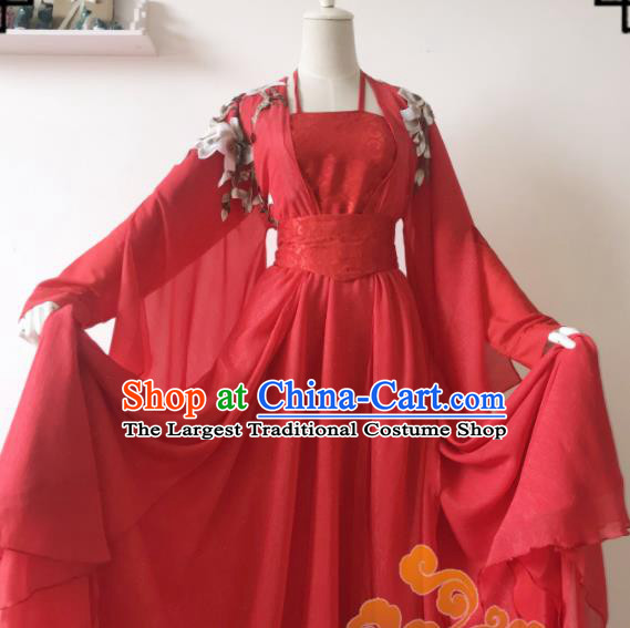 Chinese Traditional Cosplay Fairy Princess Red Dress Custom Ancient Female Swordsman Costume for Women