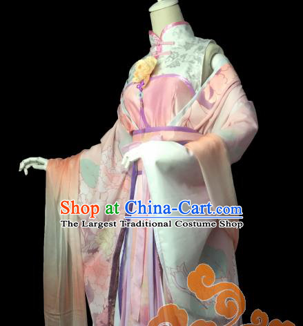 Chinese Traditional Cosplay Swordswoman Fairy Pink Dress Custom Ancient Tang Dynasty Princess Costume for Women