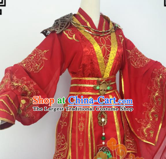 Chinese Traditional Cosplay Female Knight Wedding Red Dress Custom Ancient Swordswoman Princess Costume for Women