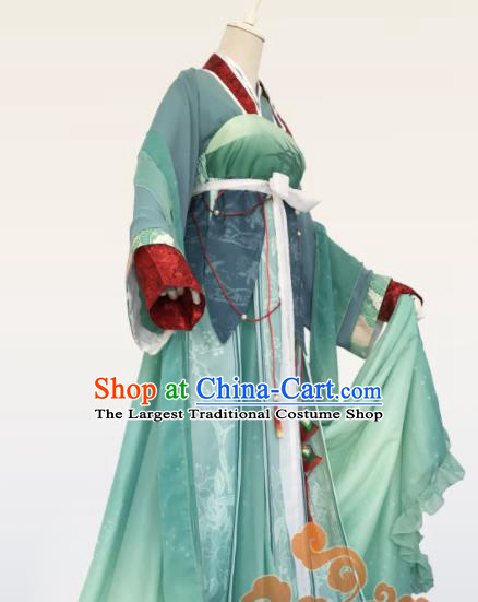 Chinese Traditional Cosplay Imperial Consort Green Dress Custom Ancient Swordswoman Princess Costume for Women
