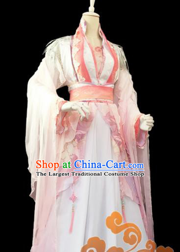 Traditional Chinese Cosplay Princess Heroine Pink Dress Ancient Swordswoman Costume for Women