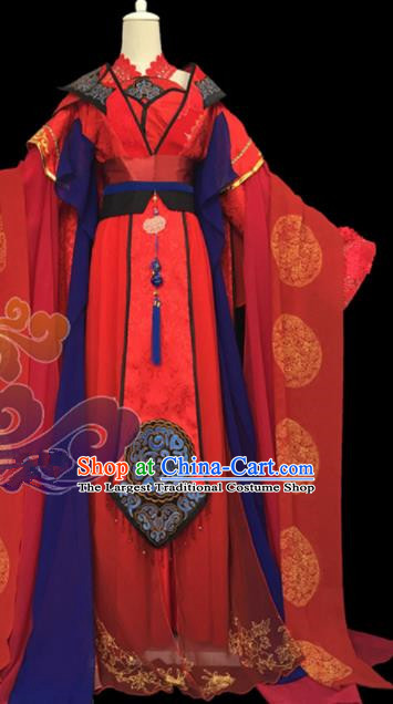 Traditional Chinese Cosplay Court Princess Wedding Red Dress Ancient Swordswoman Costume for Women