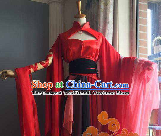 Traditional Chinese Cosplay Fairy Princess Red Dress Ancient Court Lady Swordswoman Costume for Women