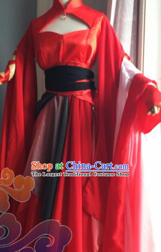 Traditional Chinese Cosplay Fairy Princess Red Dress Ancient Court Lady Swordswoman Costume for Women