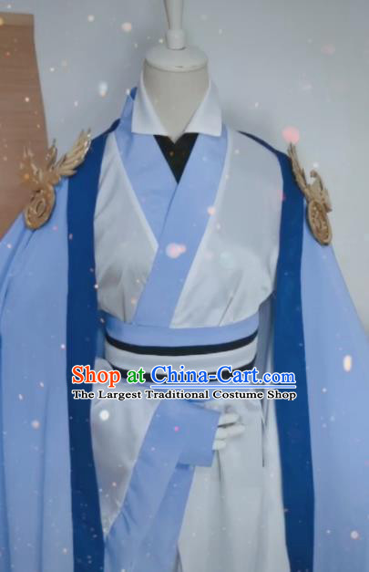 Chinese Ancient Cosplay Swordsman Blue Clothing Custom Traditional Royal Prince Costume fro Men