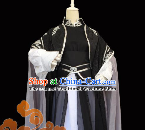 Custom Chinese Ancient King Taoist Priest Black Clothing Traditional Cosplay Knight Swordsman Costume for Men