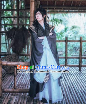 Chinese Ancient Cosplay Young Knight Swordsman Black Clothing Custom Traditional Nobility Childe Costume fro Men
