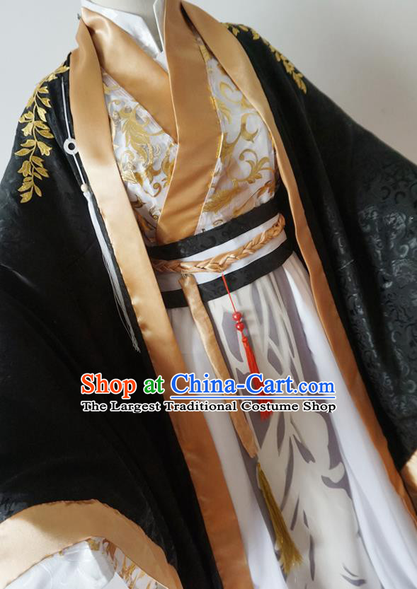 Chinese Ancient Cosplay Taoist Priest Swordsman Black Clothing Custom Traditional Nobility Childe Costume fro Men