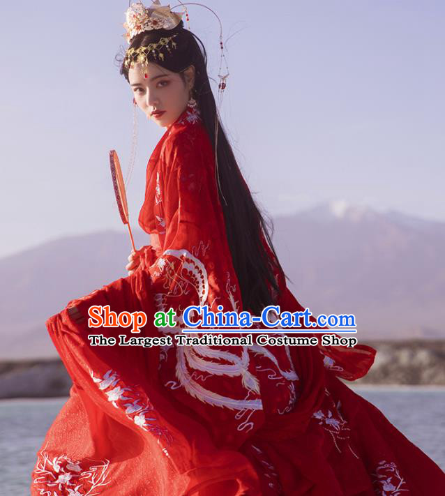 Ancinet Chinese Tang Dynasty Palace Princess Red Hanfu Dress Traditional Court Wedding Replica Costumes for Women