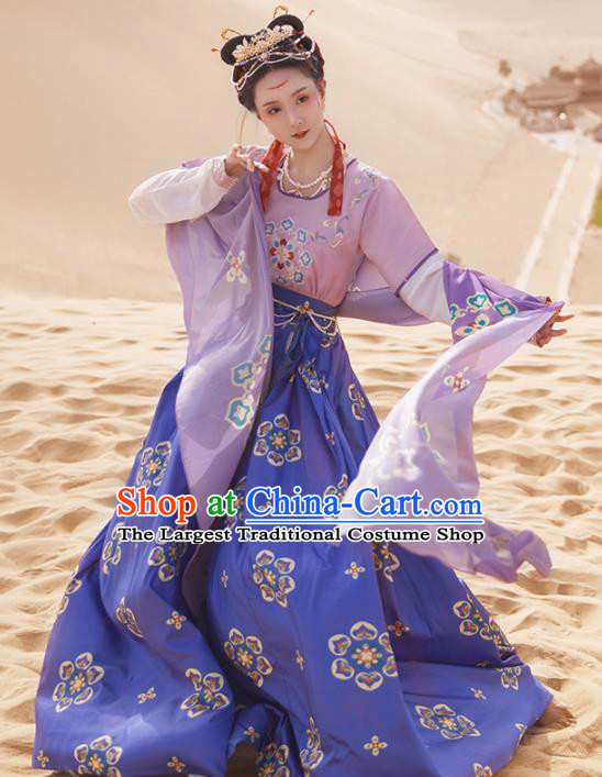 Ancinet Chinese Tang Dynasty Flying Apsaras Dance Purple Hanfu Dress Traditional Imperial Consort Replica Costumes for Women