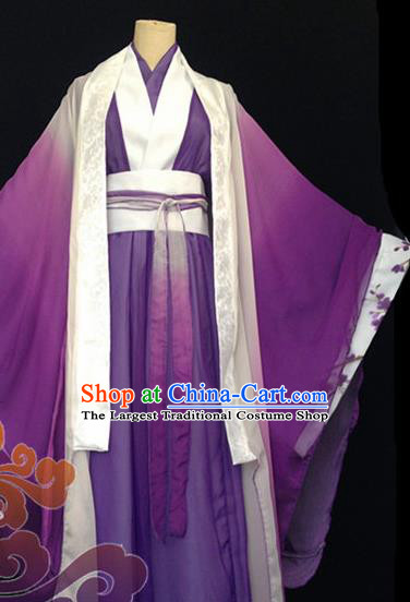 Custom Chinese Ancient Prince Nobility Childe Purple Clothing Traditional Cosplay Swordsman Costume for Men