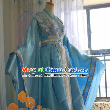 Traditional Chinese Cosplay Court Princess Blue Dress Ancient Fairy Swordswoman Costume for Women