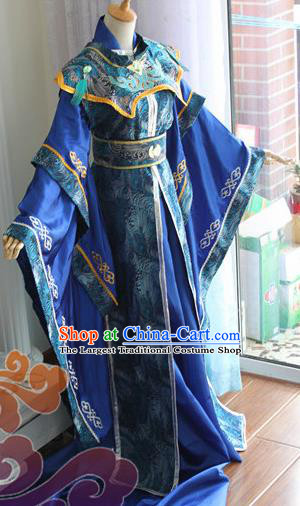 Custom Chinese Ancient Royal Highness Royalblue Clothing Traditional Cosplay Emperor Swordsman Costume for Men